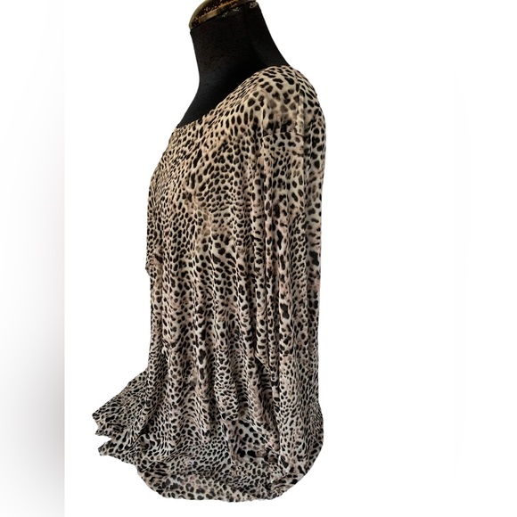 Emailine Woman Leopard Pattern Black Cream Silky Feel Layered Tunic Top 1X - Picture 4 of 6